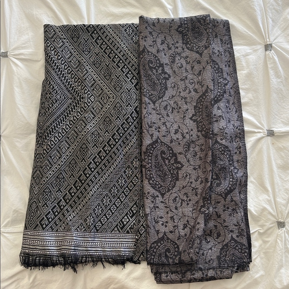 Black and Gray Patterned Scarves